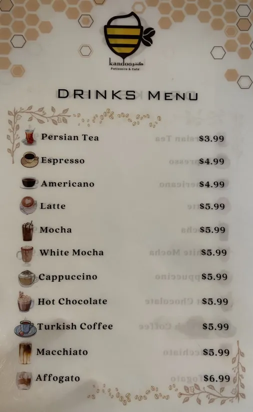 Kandoo Cafe Drinks Menu